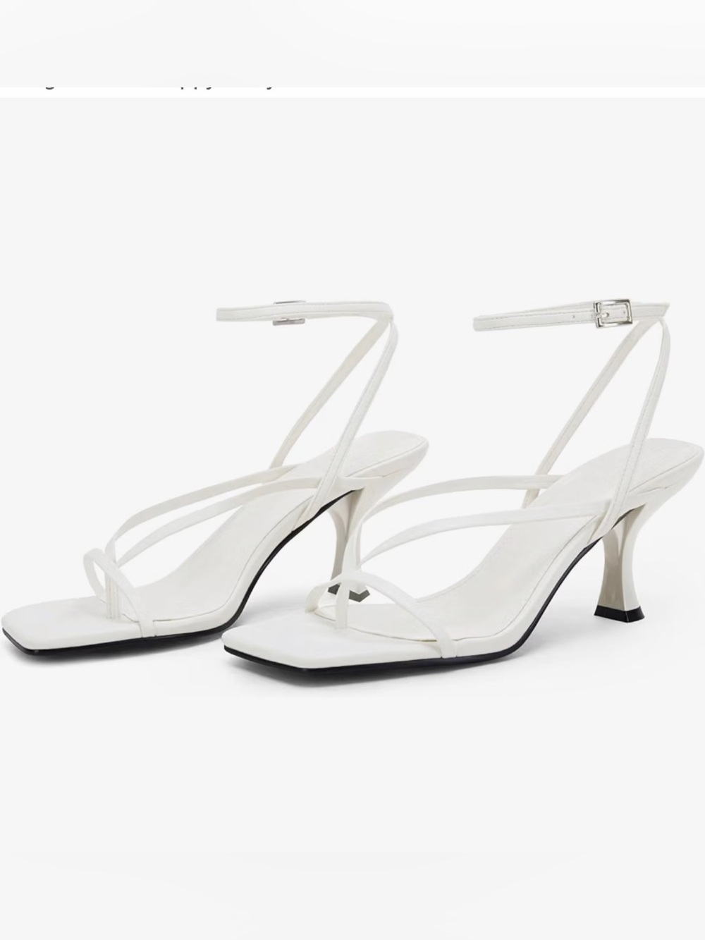 PiePieBuy White Strappy Square-Toe Heels